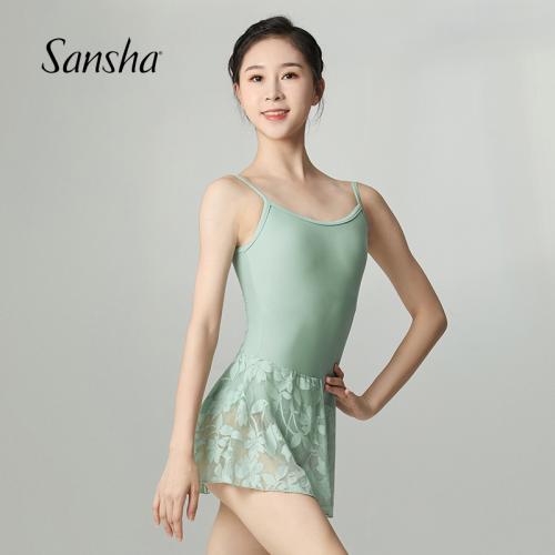 sansha 法國(guó)三沙舞蹈服女練功 吊帶少女綠芭蕾體服裙V領(lǐng)大背高胯