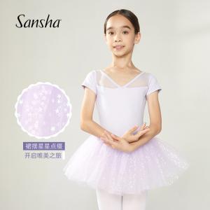 sansha 三沙兒童芭蕾舞練功服 短袖舞蹈連體服亮片蓬蓬裙表演TUTU