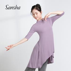 sansha 三沙現(xiàn)代舞服女 五分袖上衣不規(guī)則開叉下擺舞蹈服練功服