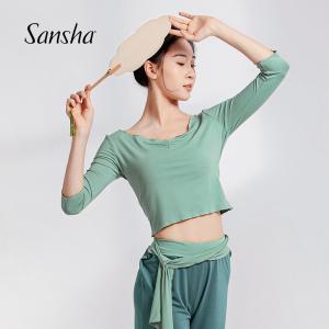 sansha 三沙七分袖現(xiàn)代舞服女 短款V領(lǐng)舞蹈上衣中國舞古典練功服