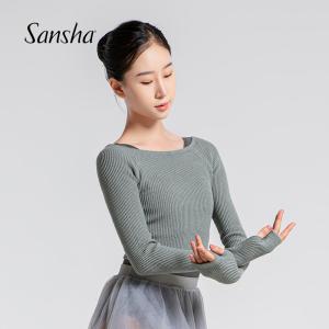 sansha 三沙舞蹈保暖上衣女 豎羅紋高彈針織服芭蕾舞秋冬練功外套