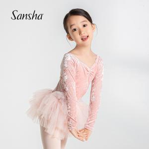 sansha 三沙芭蕾舞蓬蓬裙 兒童舞蹈服秋冬鉆石絨長袖練功裙開襠