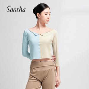 sansha 三沙現(xiàn)代舞服女 瑜伽舞蹈修身上衣短款七分袖撞色練功服