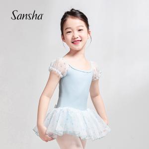 sansha 三沙兒童舞蹈紗裙 芭蕾舞連體服女愛(ài)心泡泡袖表演裙開(kāi)襠