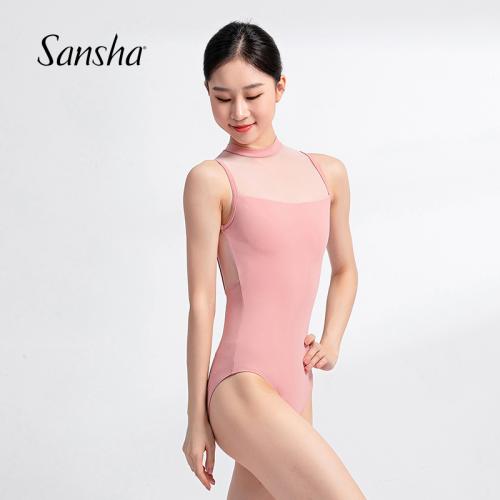 sansha 法國三沙舞蹈服成人女 舞蹈連體服彈力網(wǎng)紗涼爽無袖練功服