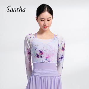 sansha 法國三沙舞蹈服上衣女 網(wǎng)紗芭蕾舞練功服罩衫一字領(lǐng)練功服